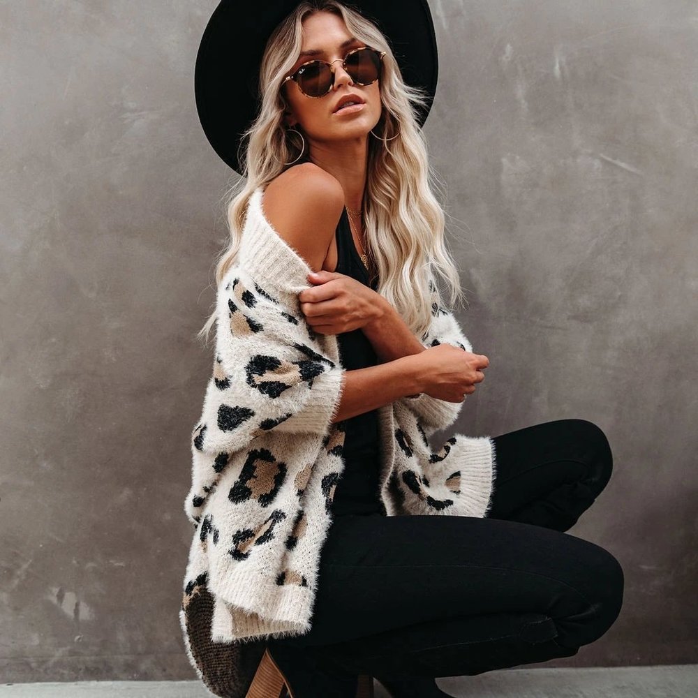 New Cozy Leopard Oversized Fuzzy Cardigan Sweater - Picture 9 of 11